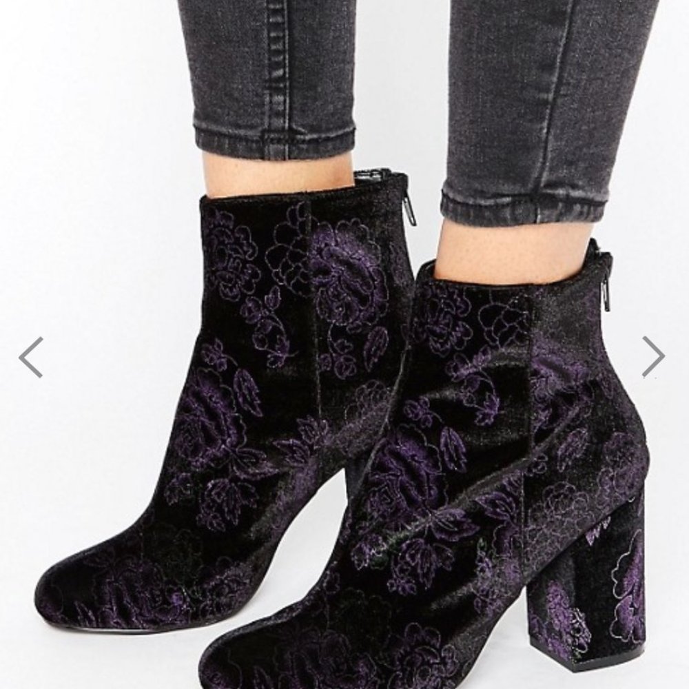 Shoe Lab Velvet Floral Booties